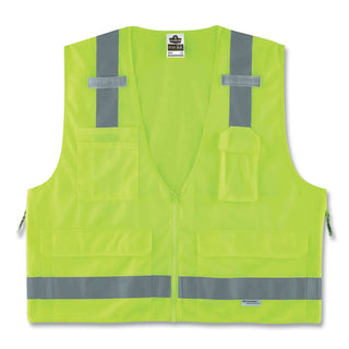 GloWear 8250Z Class 2 Surveyors Zipper Vest, Polyester, 4X-Large/5X-Large, Lime, Ships in 1-3 Business Days