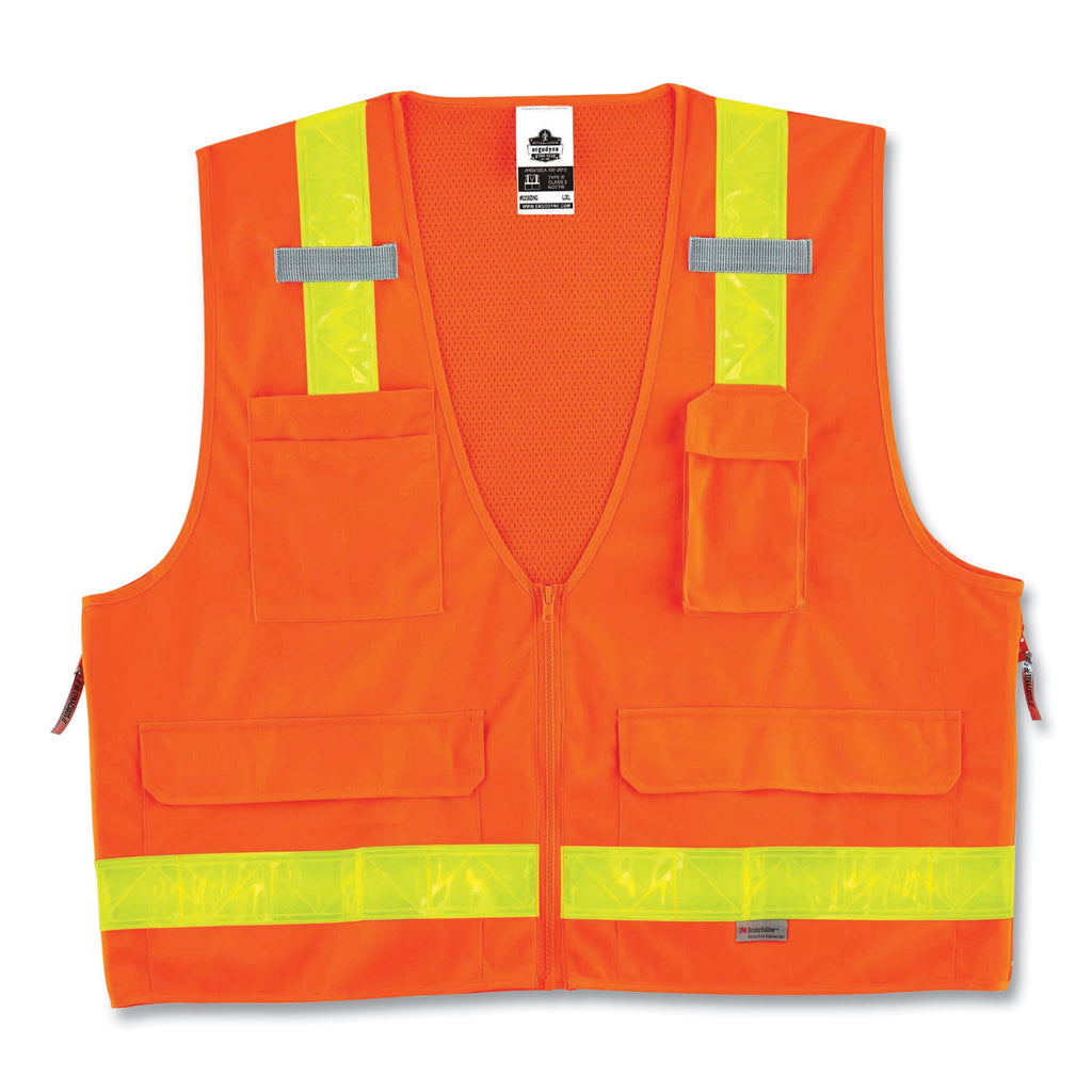GloWear 8250ZHG Class 2 Hi-Gloss Surveyors Zipper Vest, Polyester, Small/Medium, Orange, Ships in 1-3 Business Days