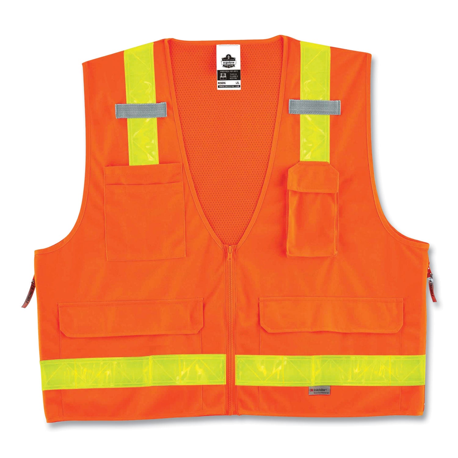 GloWear 8250ZHG Class 2 Hi-Gloss Surveyors Zipper Vest, Polyester, Small/Medium, Orange, Ships in 1-3 Business Days