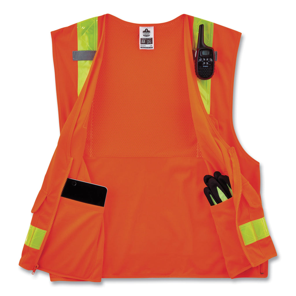 GloWear 8250ZHG Class 2 Hi-Gloss Surveyors Zipper Vest, Polyester, Small/Medium, Orange, Ships in 1-3 Business Days