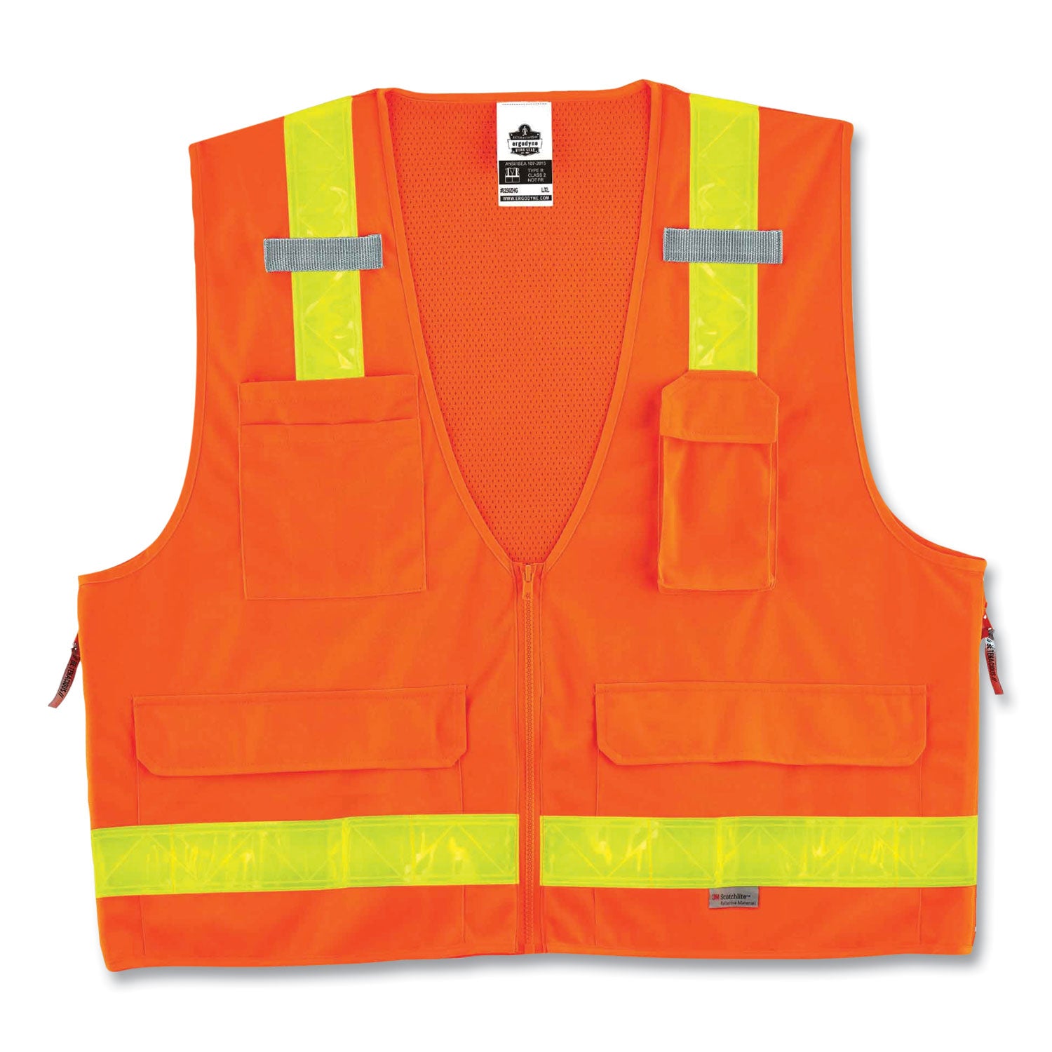 GloWear 8250ZHG Class 2 Hi-Gloss Surveyors Zipper Vest, Polyester, Large/X-Large, Orange, Ships in 1-3 Business Days - 1