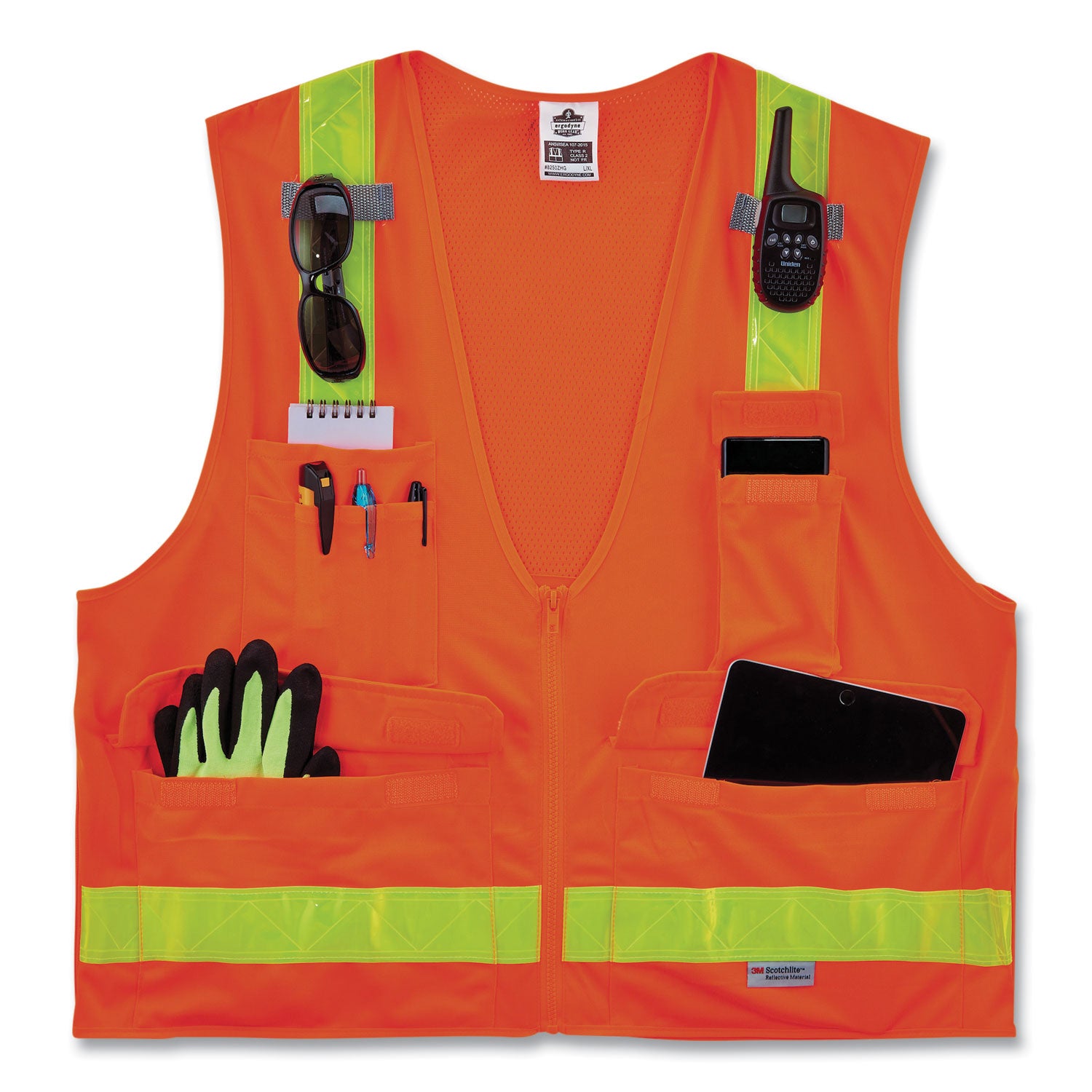 GloWear 8250ZHG Class 2 Hi-Gloss Surveyors Zipper Vest, Polyester, Large/X-Large, Orange, Ships in 1-3 Business Days - 3