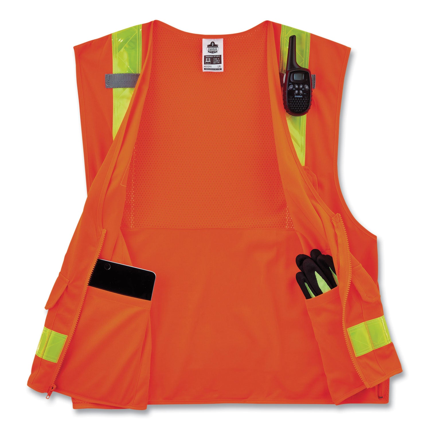 GloWear 8250ZHG Class 2 Hi-Gloss Surveyors Zipper Vest, Polyester, Large/X-Large, Orange, Ships in 1-3 Business Days - 4