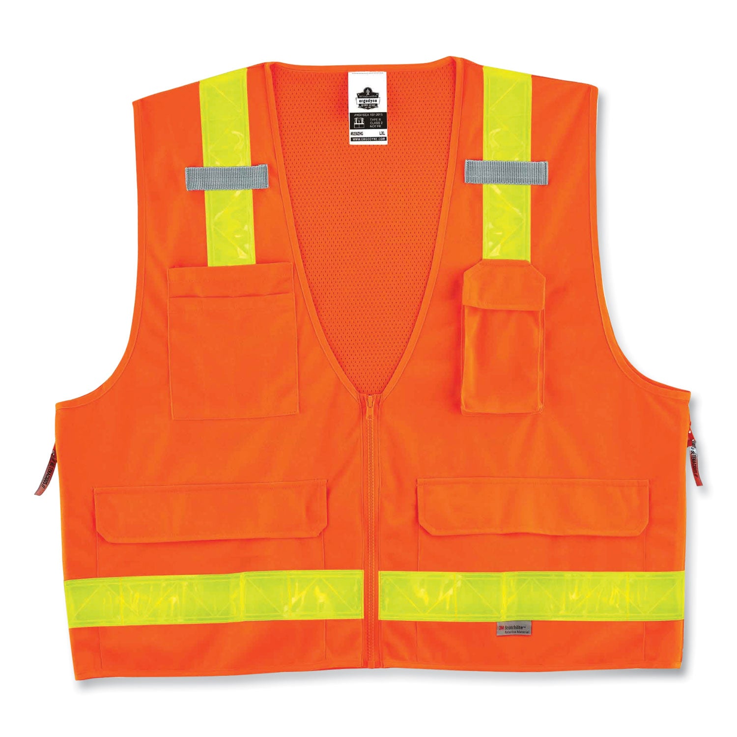 GloWear 8250ZHG Class 2 Hi-Gloss Surveyors Zipper Vest, Polyester, 2X-Large/3X-Large, Orange, Ships in 1-3 Business Days