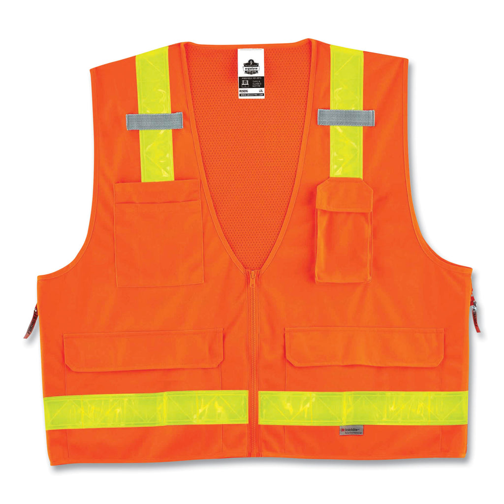 GloWear 8250ZHG Class 2 Hi-Gloss Surveyors Zipper Vest, Polyester, 4X-Large/5X-Large, Orange, Ships in 1-3 Business Days