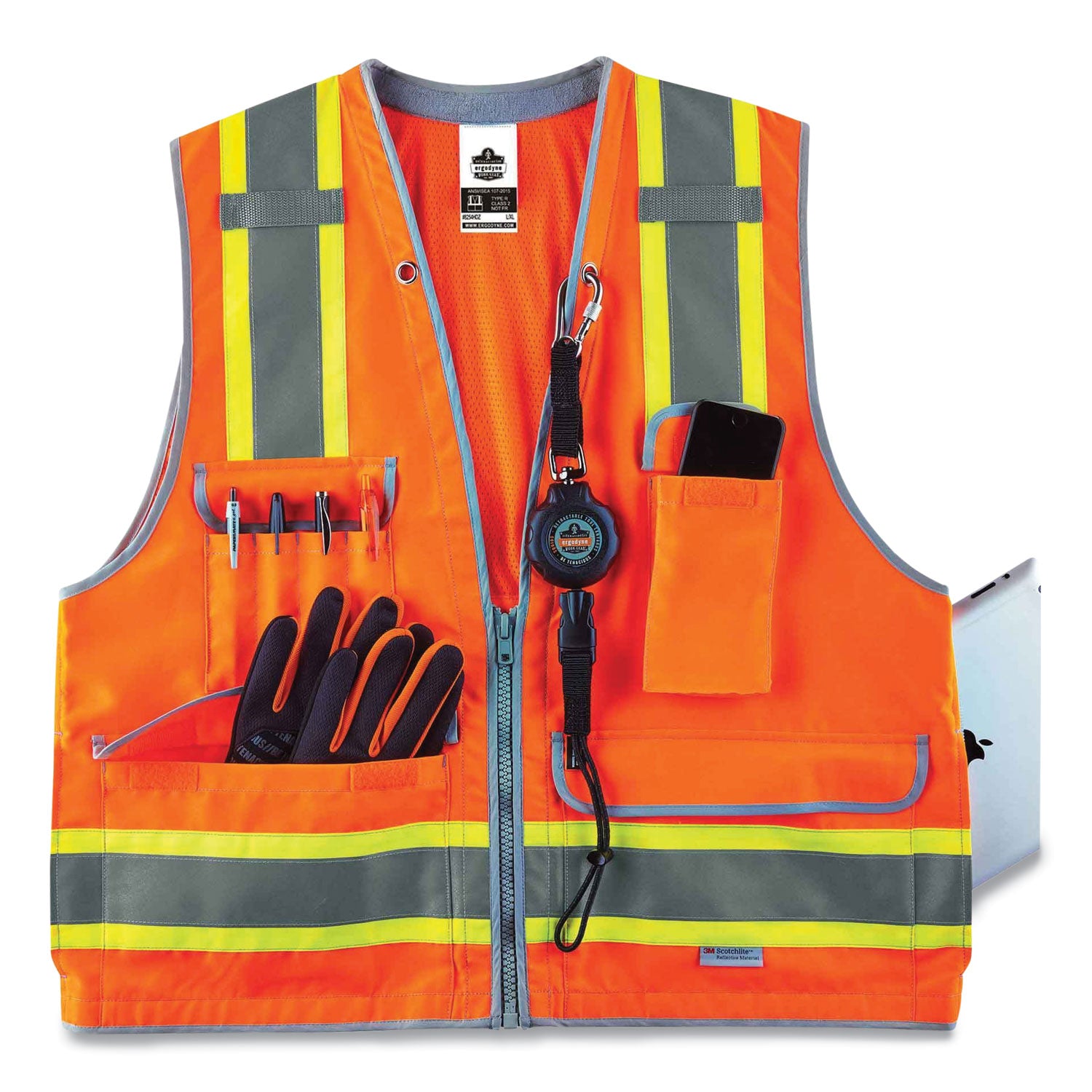 GloWear 8254HDZ Class 2 Heavy-Duty Surveyors Zipper Vest, Polyester, Small/Medium, Orange, Ships in 1-3 Business Days