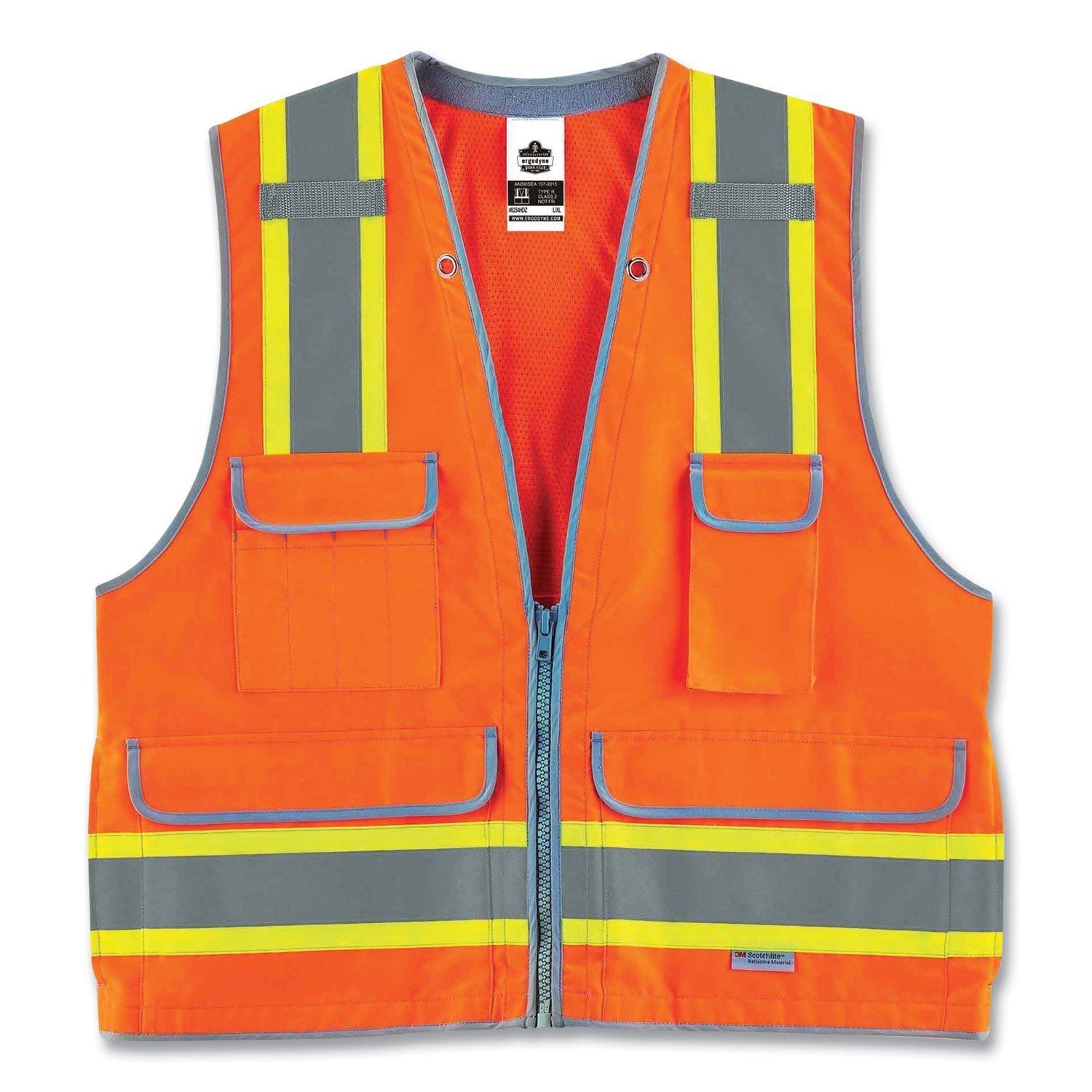 GloWear 8254HDZ Class 2 Heavy-Duty Surveyors Zipper Vest, Polyester, Large/X-Large, Orange, Ships in 1-3 Business Days