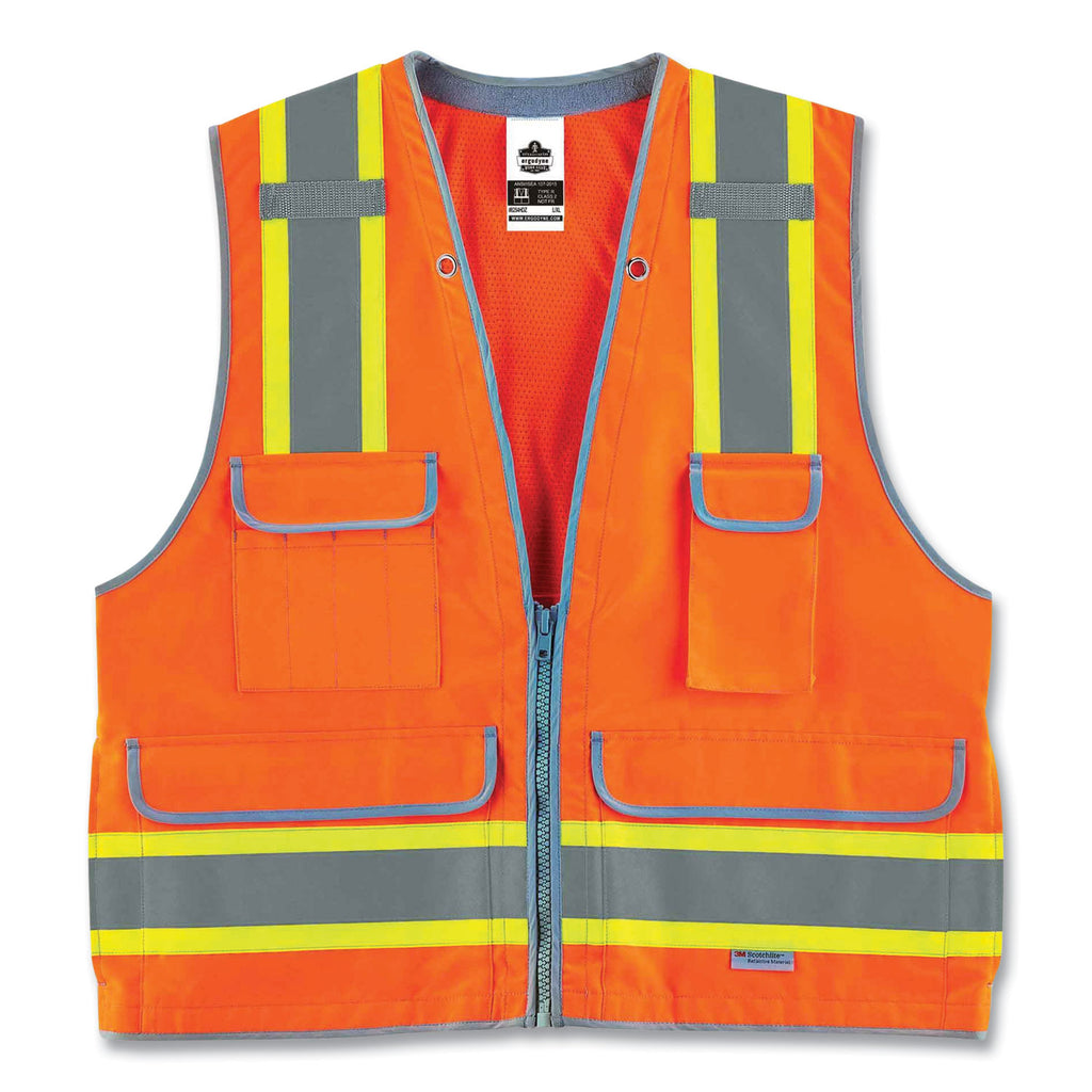 GloWear 8254HDZ Class 2 Heavy-Duty Surveyors Zipper Vest, Polyester, 2X-Large/3X-Large, Orange, Ships in 1-3 Business Days