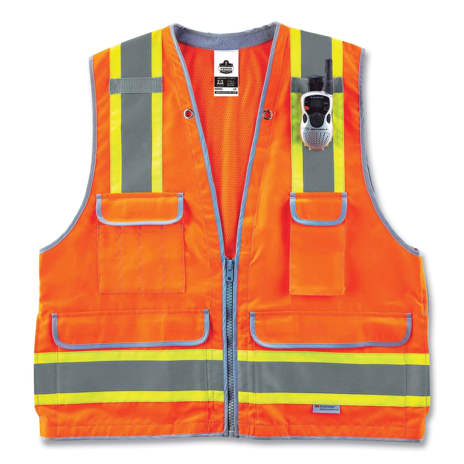 GloWear 8254HDZ Class 2 Heavy-Duty Surveyors Zipper Vest, Polyester, 2X-Large/3X-Large, Orange, Ships in 1-3 Business Days