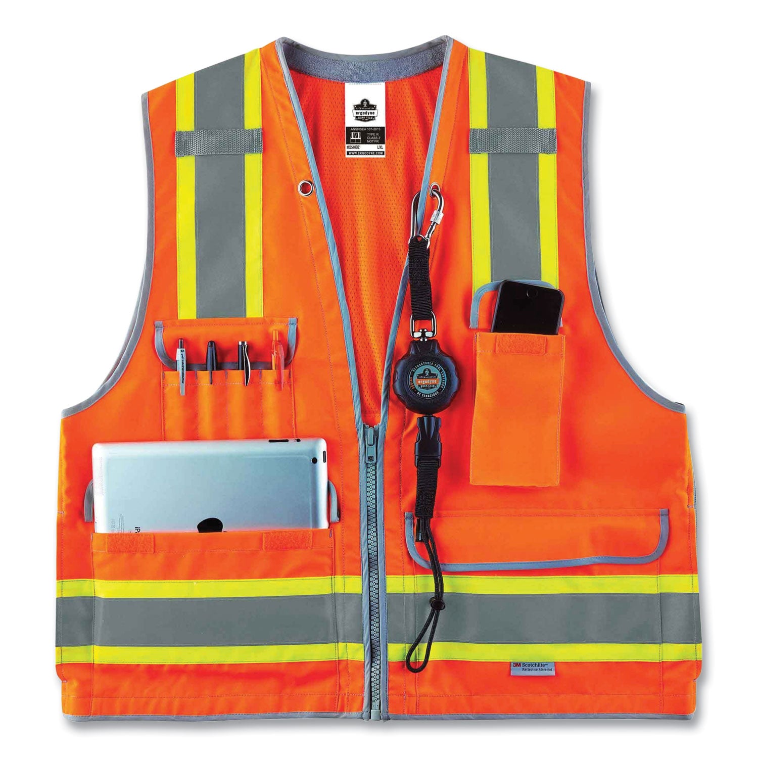 GloWear 8254HDZ Class 2 Heavy-Duty Surveyors Zipper Vest, Polyester, 2X-Large/3X-Large, Orange, Ships in 1-3 Business Days