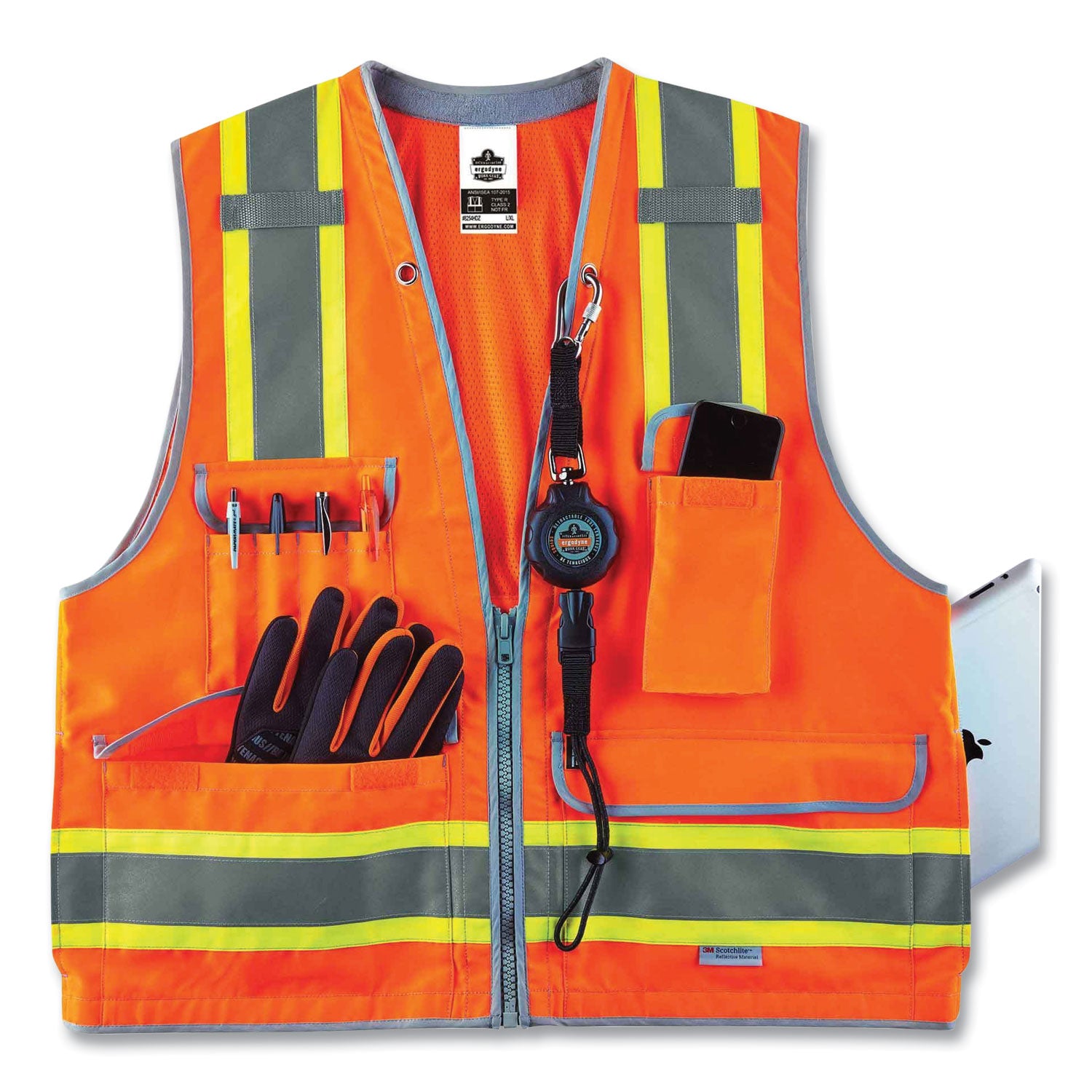 GloWear 8254HDZ Class 2 Heavy-Duty Surveyors Zipper Vest, Polyester, 2X-Large/3X-Large, Orange, Ships in 1-3 Business Days