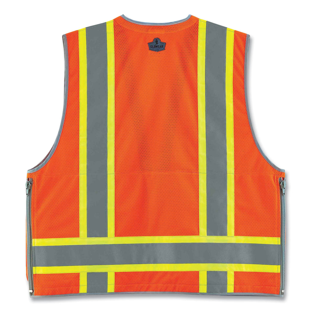 GloWear 8254HDZ Class 2 Heavy-Duty Surveyors Zipper Vest, Polyester, 4X-Large/5X-Large, Orange, Ships in 1-3 Business Days