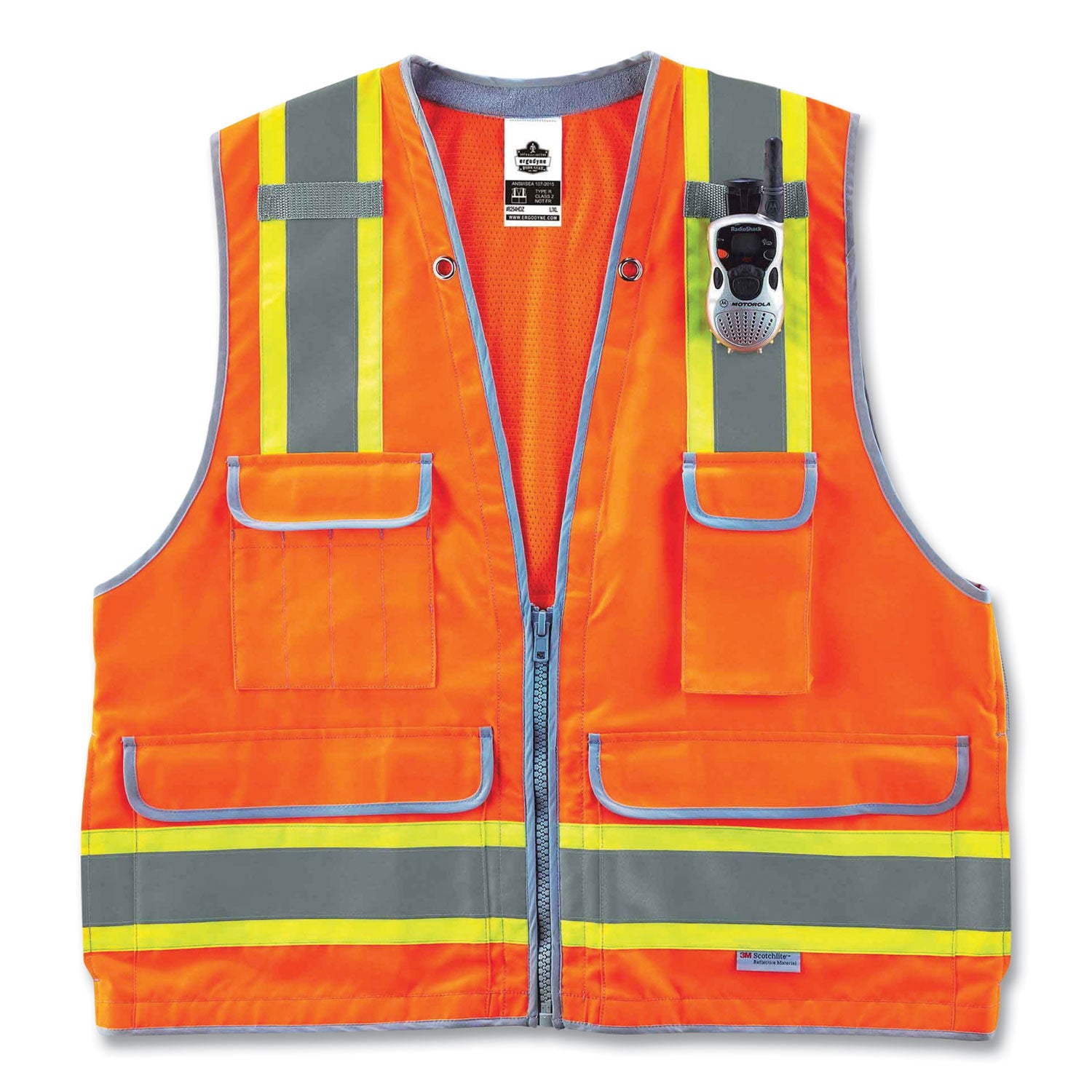 GloWear 8254HDZ Class 2 Heavy-Duty Surveyors Zipper Vest, Polyester, 4X-Large/5X-Large, Orange, Ships in 1-3 Business Days