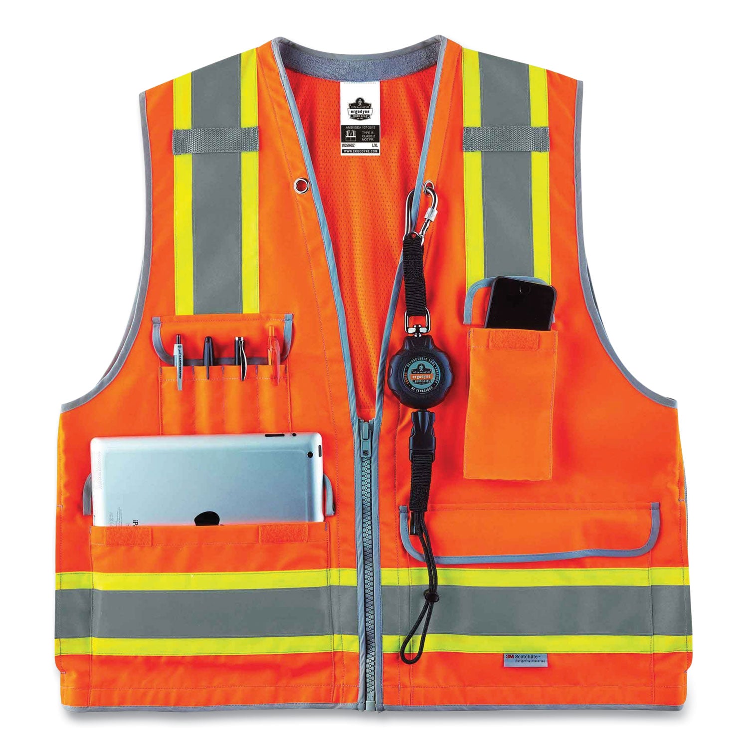 GloWear 8254HDZ Class 2 Heavy-Duty Surveyors Zipper Vest, Polyester, 4X-Large/5X-Large, Orange, Ships in 1-3 Business Days