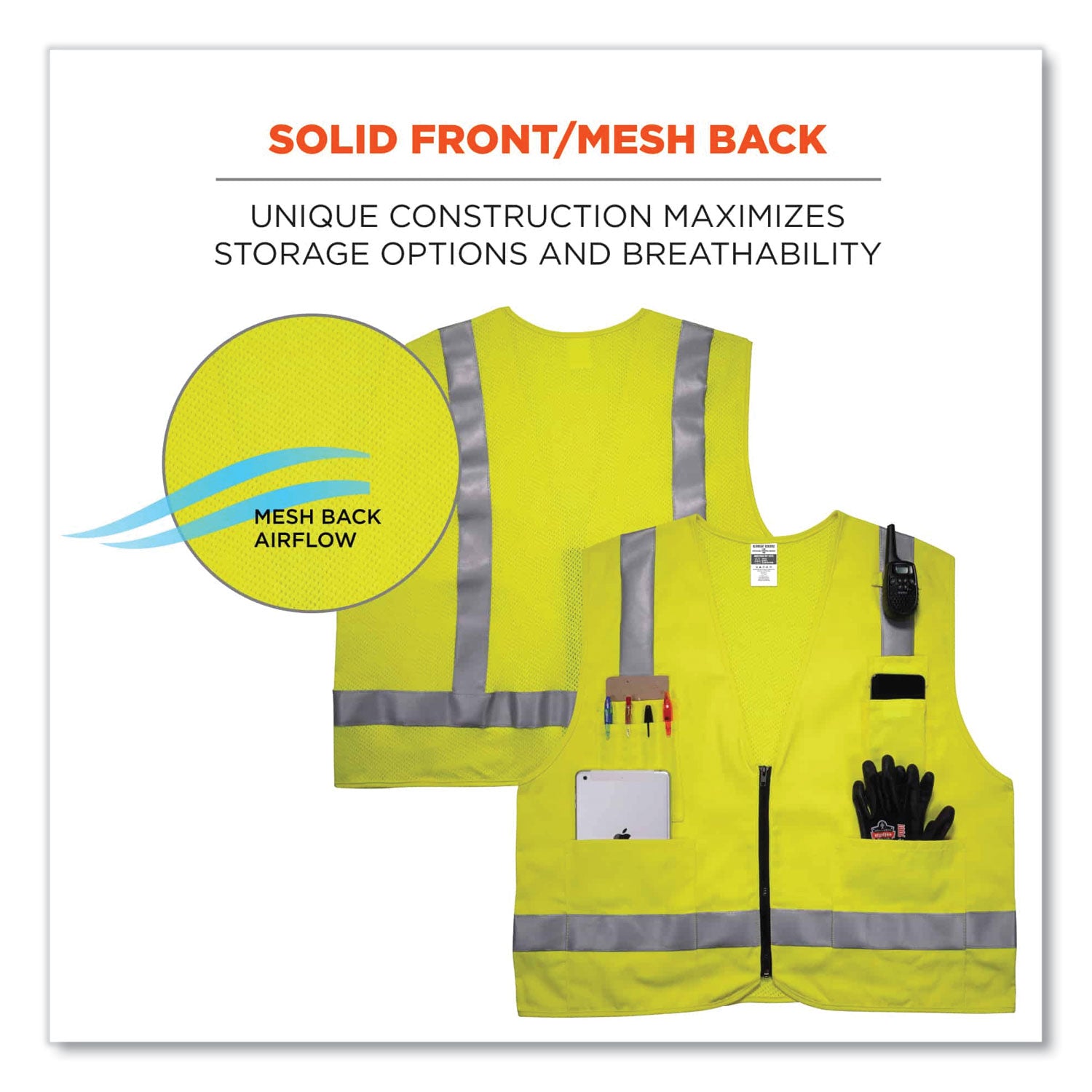GloWear 8262FRZ Class 2 FR Surveyor Zipper Vest, Tencel/Modacrylic/Para-aramid/Kevlar, L/XL, Lime, Ships in 1-3 Business Days