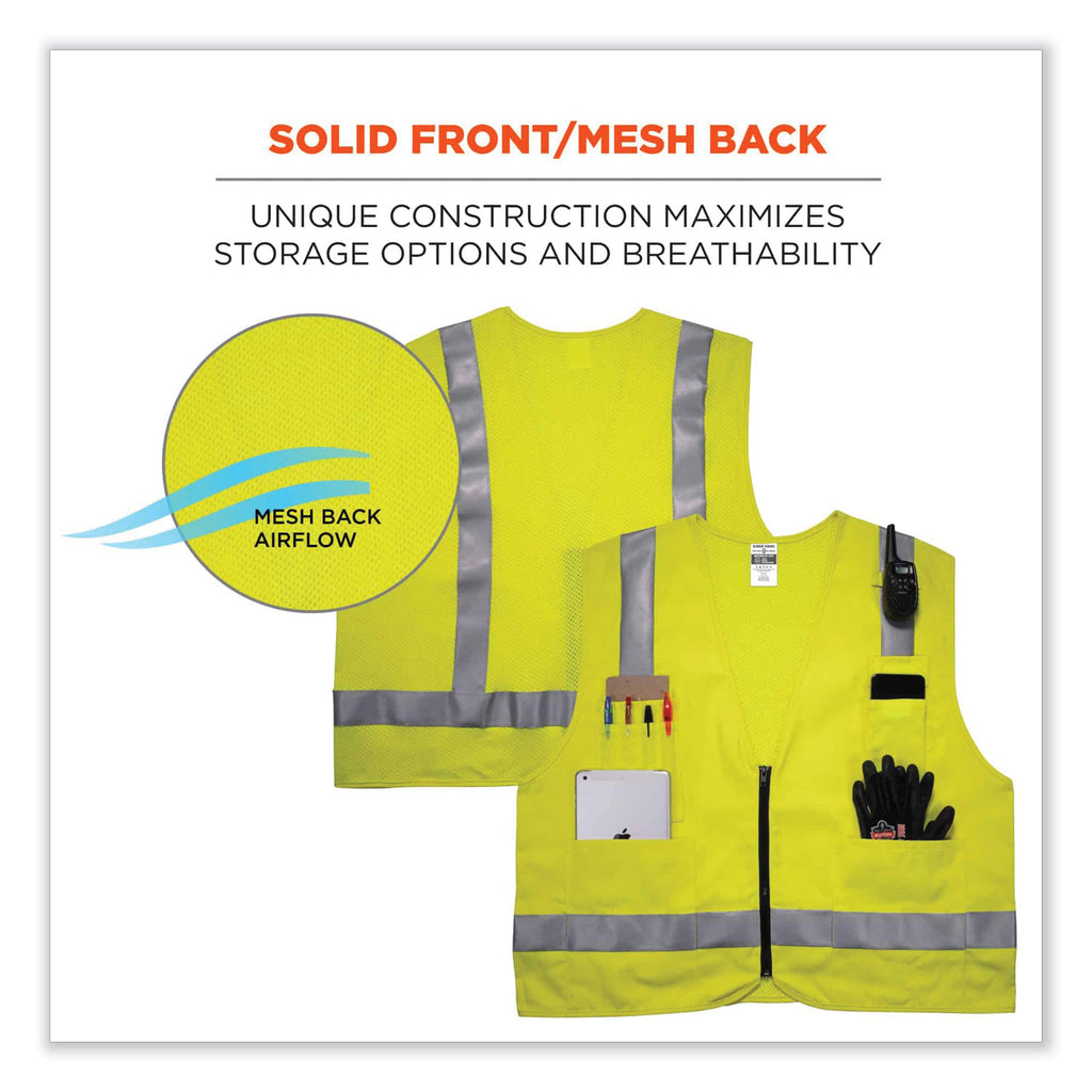 GloWear 8262FRZ Class 2 FR Surveyor Zip Vest, Tencel/Modacrylic/Para-aramid/Kevlar, 2XL/3XL, Lime, Ships in 1-3 Business Days