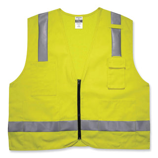GloWear 8262FRZ Class 2 FR Surveyor Zip Vest, Tencel/Modacrylic/Para-aramid/Kevlar, 4XL/5XL, Lime, Ships in 1-3 Business Days