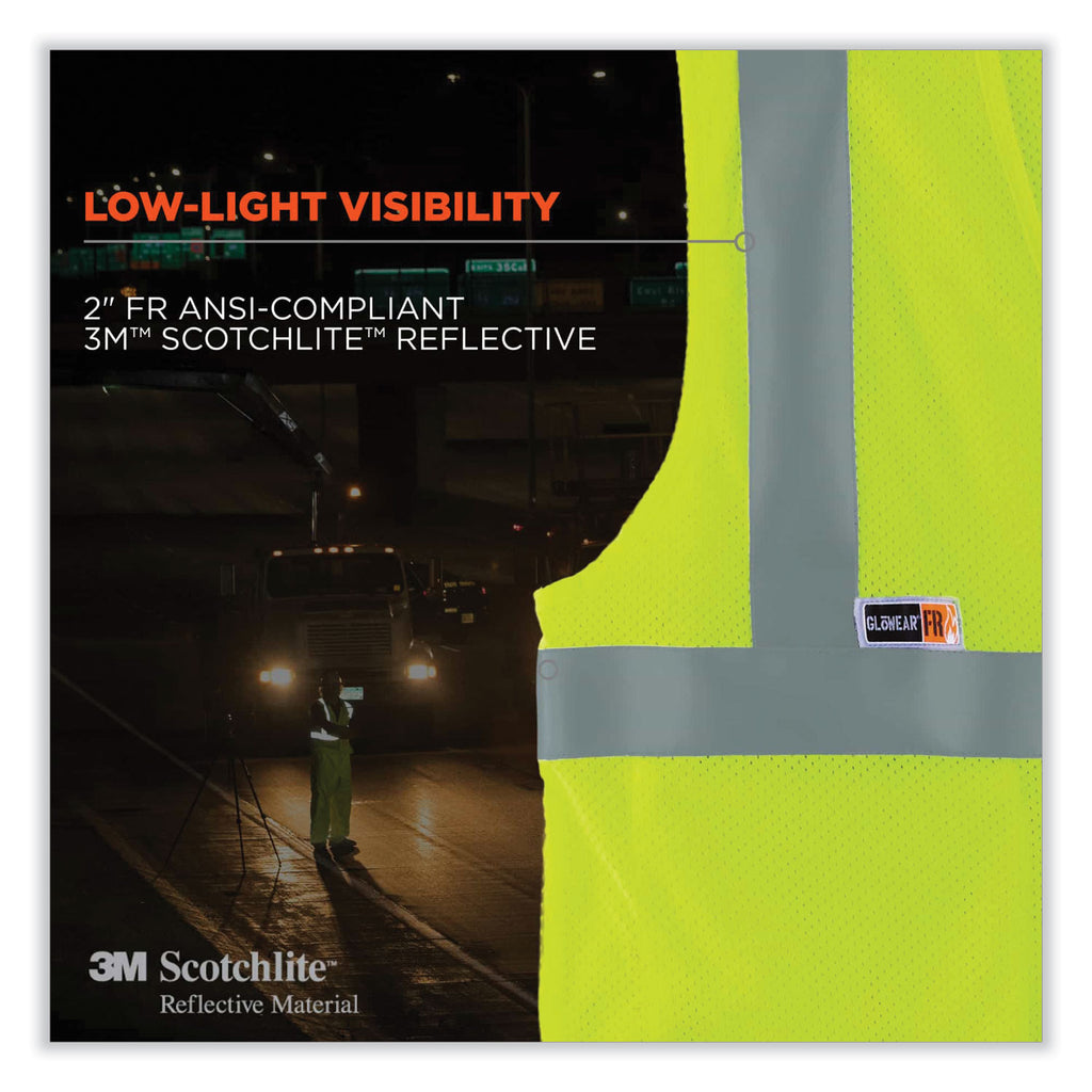 GloWear 8260FRHL Class 2 FR Safety Hook and Loop Vest, Modacrylic/Kevlar, Small/Medium, Lime, Ships in 1-3 Business Days