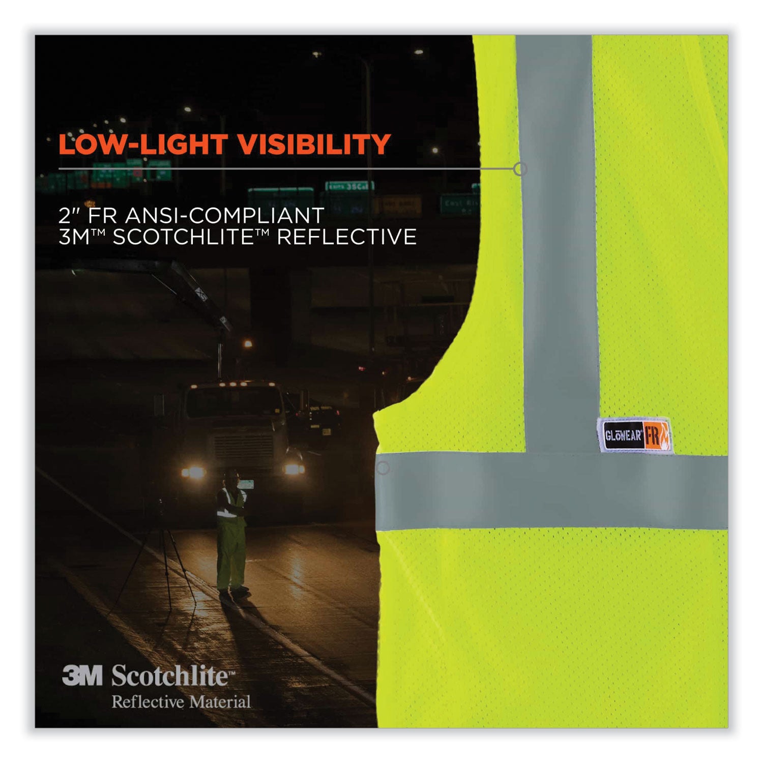 GloWear 8260FRHL Class 2 FR Safety Hook and Loop Vest, Modacrylic/Kevlar, Small/Medium, Lime, Ships in 1-3 Business Days