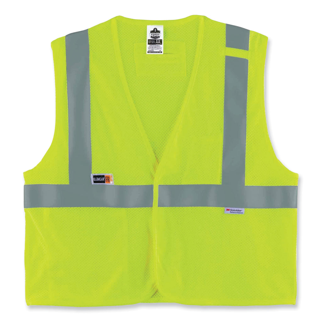 GloWear 8260FRHL Class 2 FR Safety Hook and Loop Vest, Modacrylic/Kevlar, Large/X-Large, Lime, Ships in 1-3 Business Days
