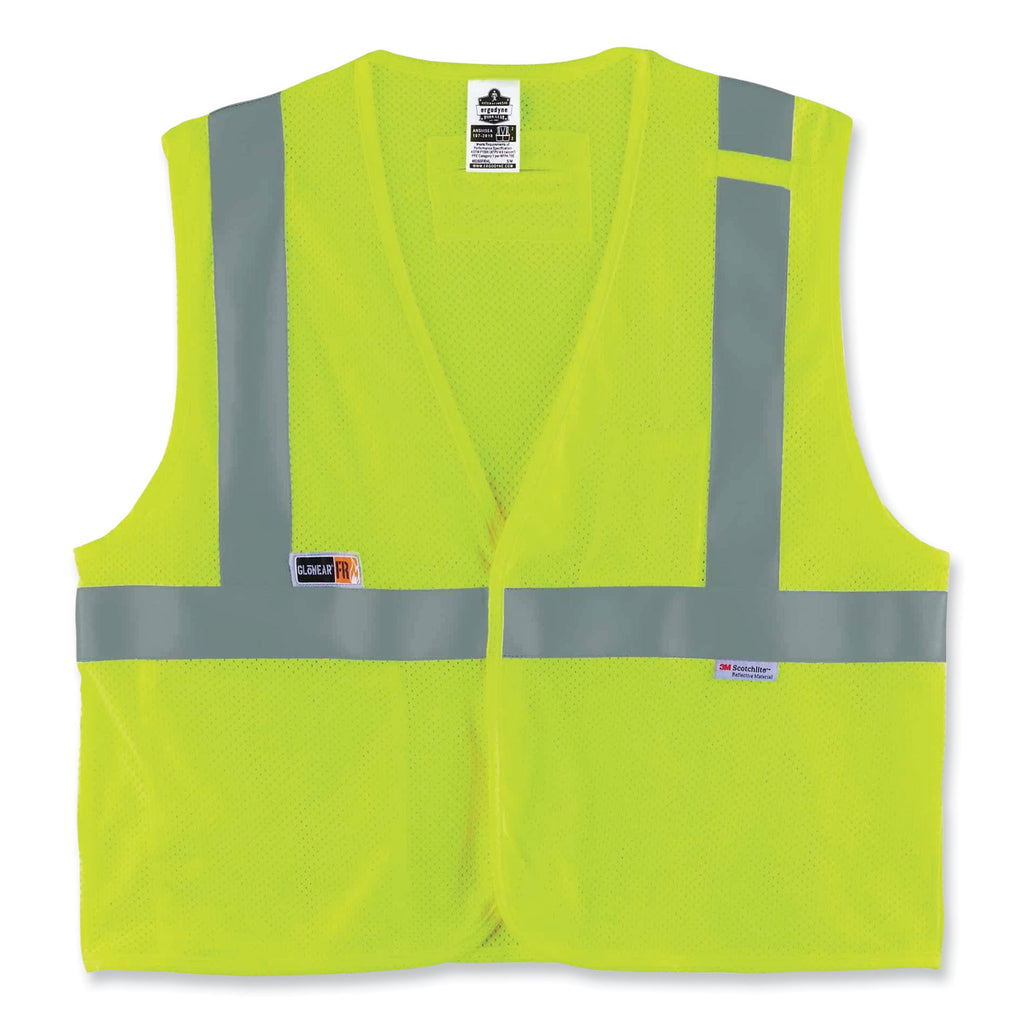 GloWear 8260FRHL Class 2 FR Safety Hook and Loop Vest, Modacrylic/Kevlar, 2X-Large/3X-Large, Lime, Ships in 1-3 Business Days