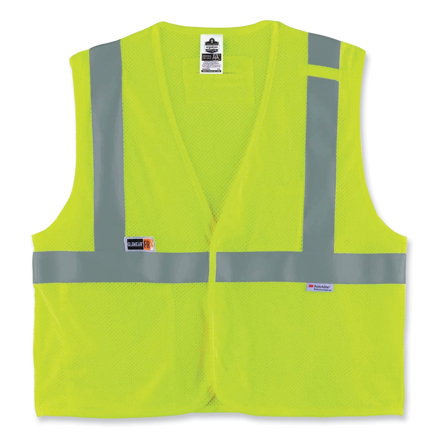 GloWear 8260FRHL Class 2 FR Safety Hook and Loop Vest, Modacrylic/Kevlar, 2X-Large/3X-Large, Lime, Ships in 1-3 Business Days