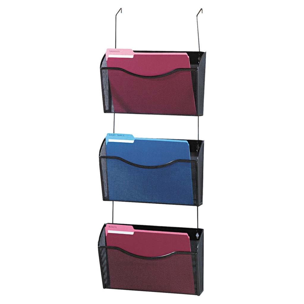 Mesh Three-Pack Wall Files, 3 Sections, Letter Size, 14" x 6.63" x 33.5", Black, 3/Pack - 