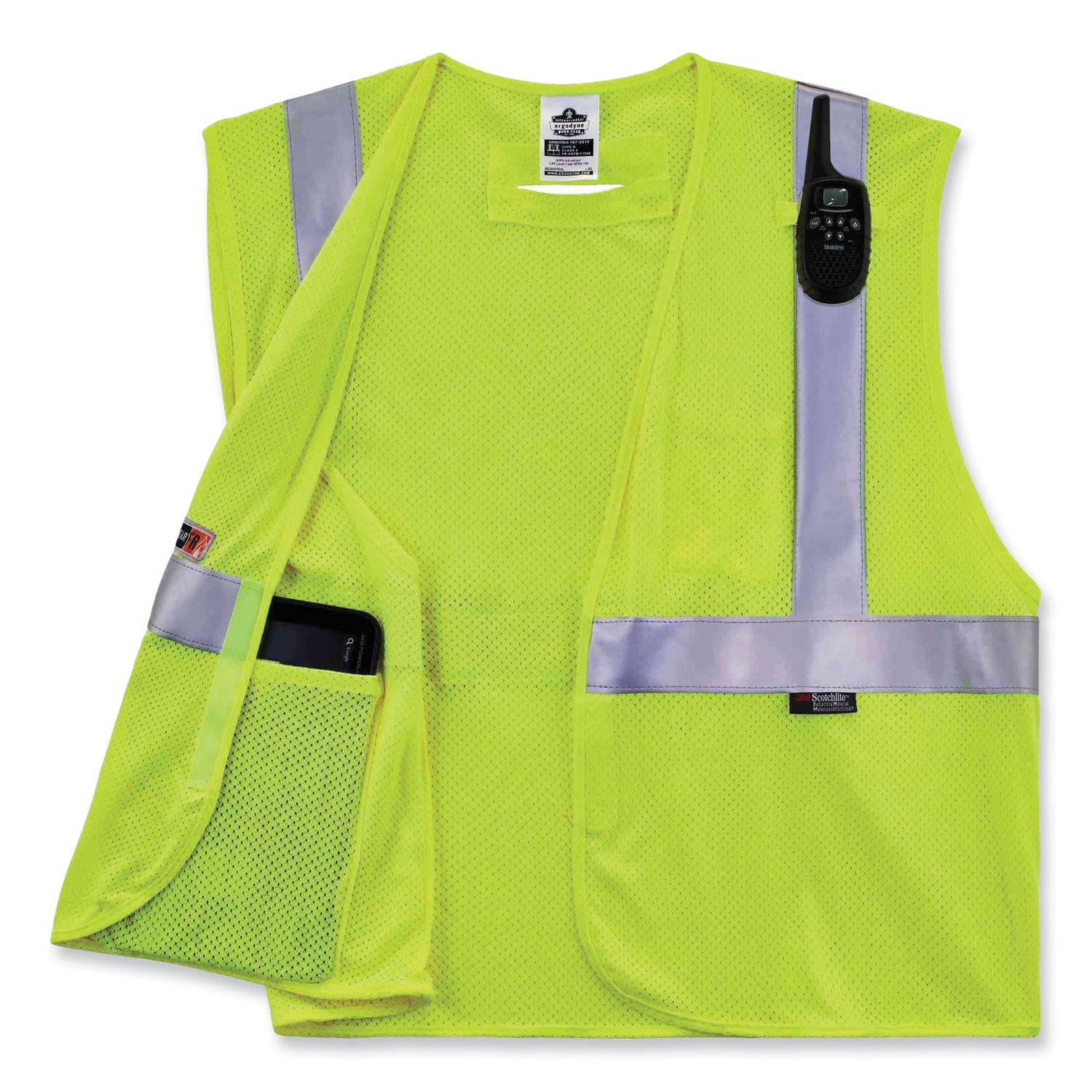 GloWear 8260FRHL Class 2 FR Safety Hook and Loop Vest, Modacrylic/Kevlar, 2X-Large/3X-Large, Lime, Ships in 1-3 Business Days