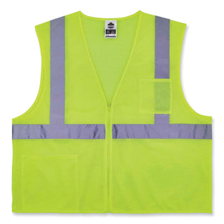 GloWear 8256Z Class 2 Self-Extinguishing Zipper Vest, Polyester, Small/Medium, Lime, Ships in 1-3 Business Days