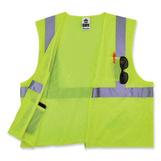 GloWear 8256Z Class 2 Self-Extinguishing Zipper Vest, Polyester, Small/Medium, Lime, Ships in 1-3 Business Days