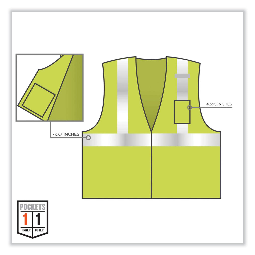 GloWear 8256Z Class 2 Self-Extinguishing Zipper Vest, Polyester, Large/X-Large, Lime, Ships in 1-3 Business Days