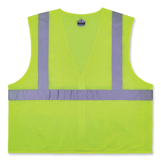 GloWear 8256Z Class 2 Self-Extinguishing Zipper Vest, Polyester, 2X-Large/3X-Large, Lime, Ships in 1-3 Business Days