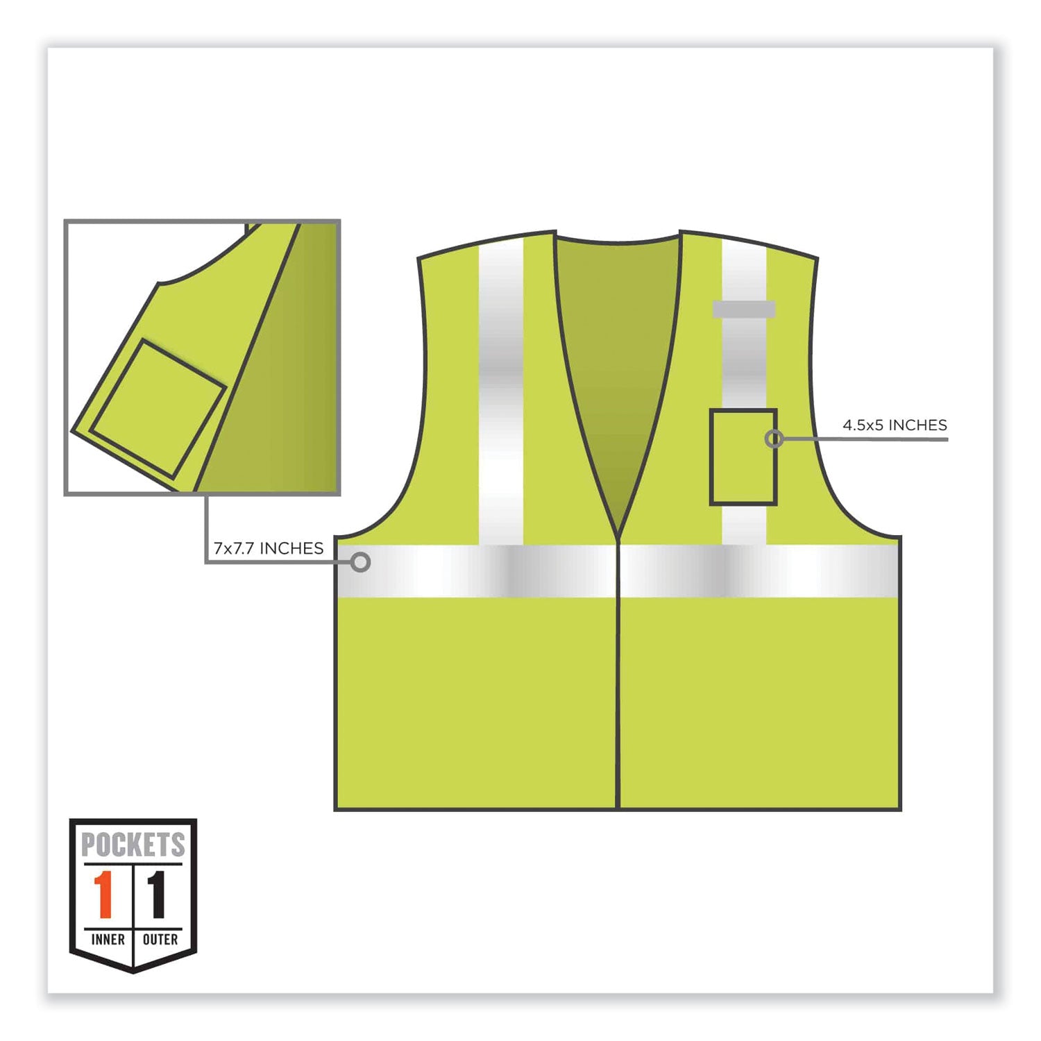 GloWear 8256Z Class 2 Self-Extinguishing Zipper Vest, Polyester, 4X-Large/5X-Large, Lime, Ships in 1-3 Business Days