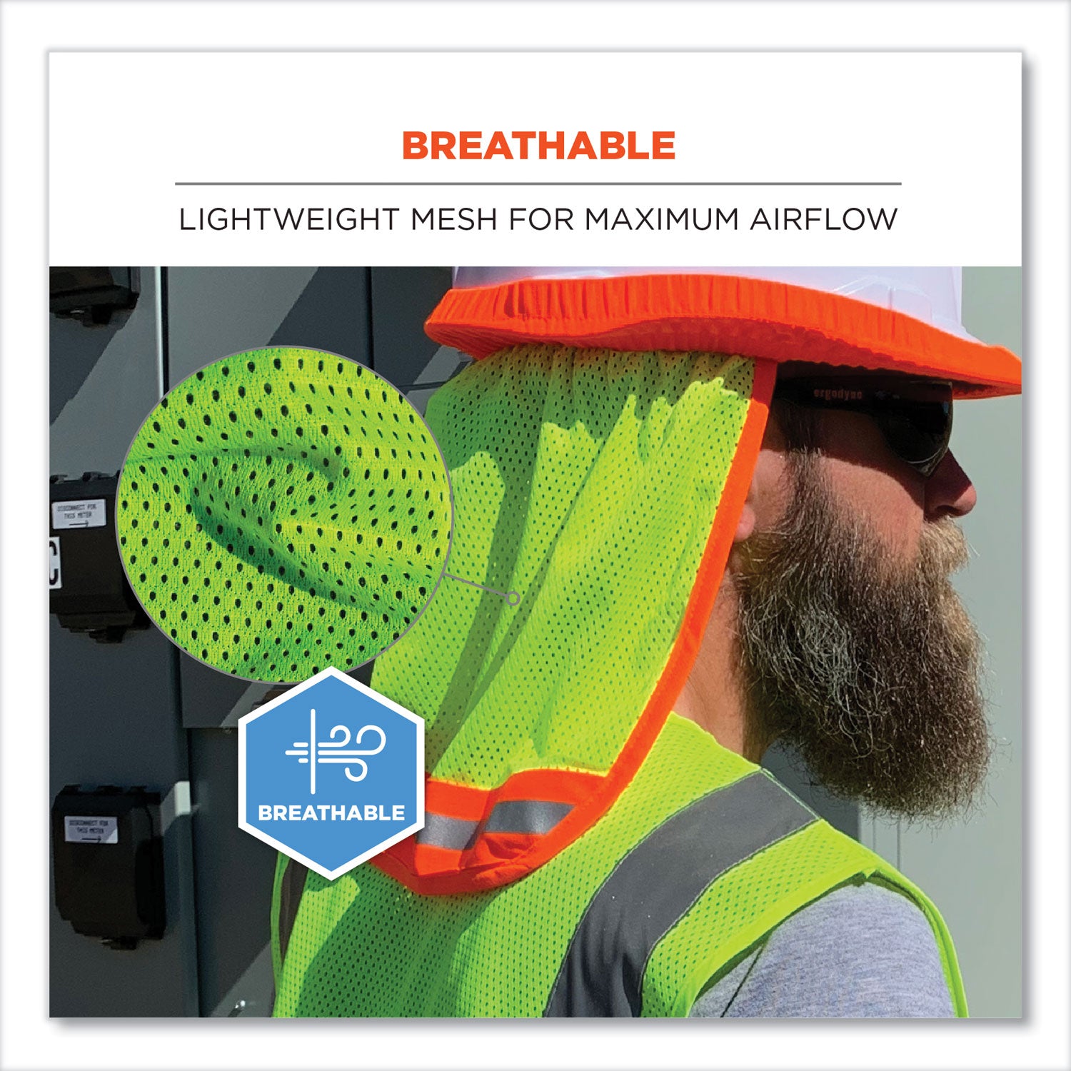 GloWear 8005 Hi-Vis Hard Hat Neck Shade, 20 x 12.5, Lime, Ships in 1-3 Business Days