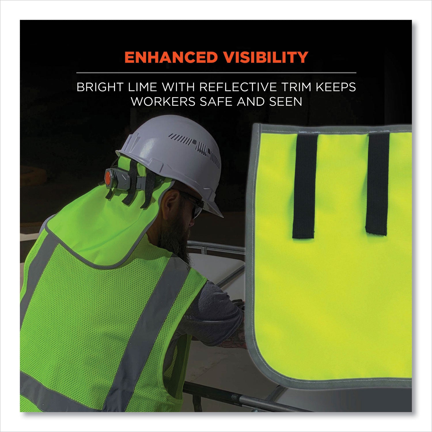 GloWear 8006 Hi-Vis Hard Hat Neck Shade, 12.25 x 10.5, Lime, Ships in 1-3 Business Days