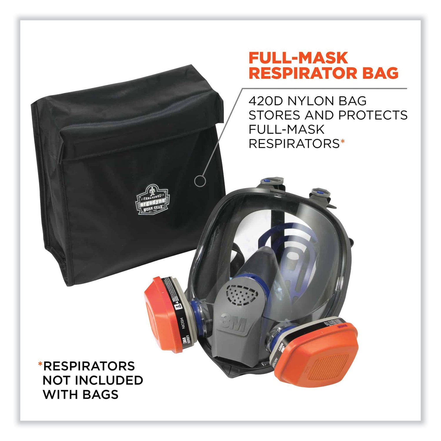 Arsenal 5183 Full Mask Respirator Bag with Hook-and-Loop Closure, 9.5 x 4 x 12, Black, Ships in 1-3 Business Days
