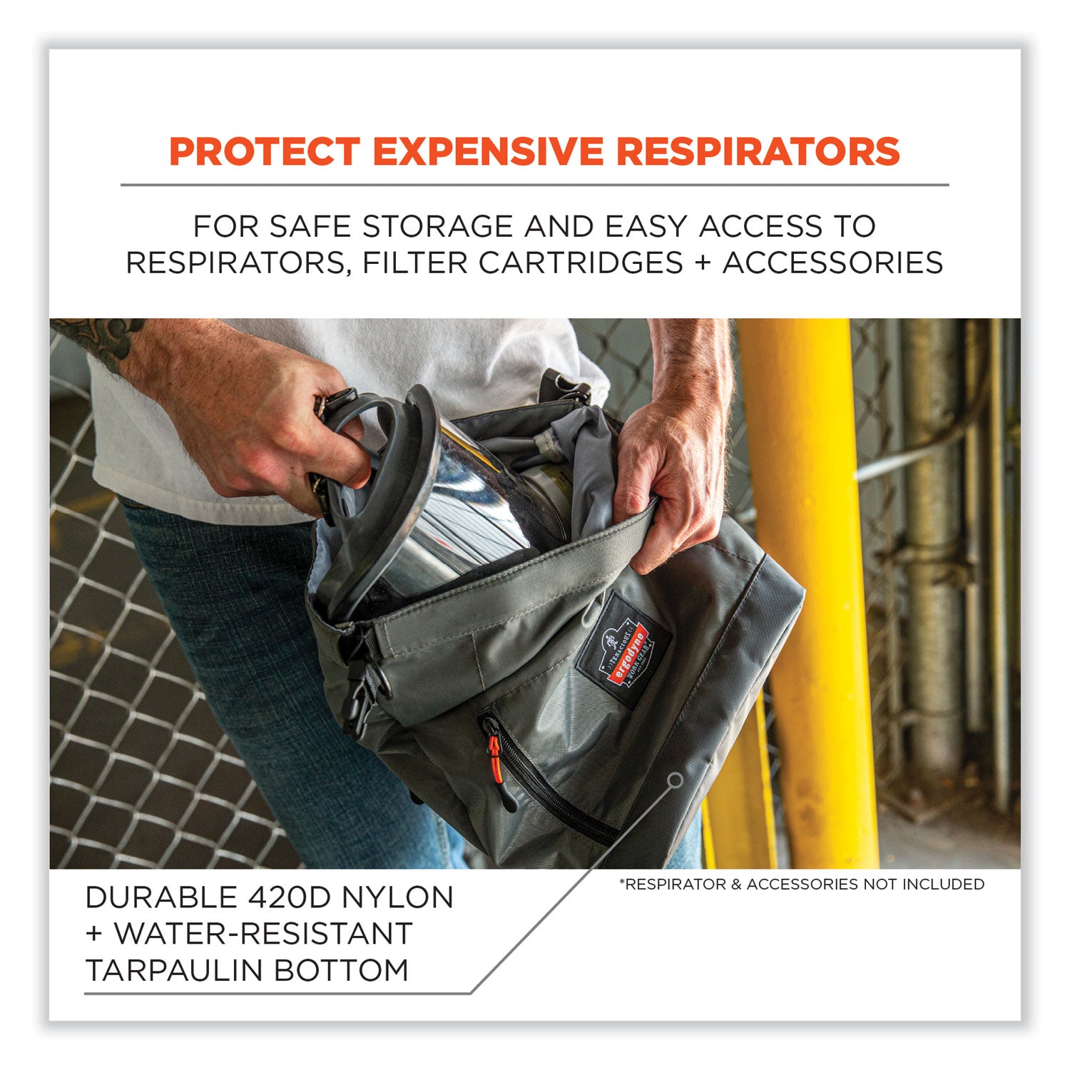 Arsenal 5186 Full Respirator Bag with Roll Top Closure, 7.5 x 13.5 x 13.5, Gray, Ships in 1-3 Business Days