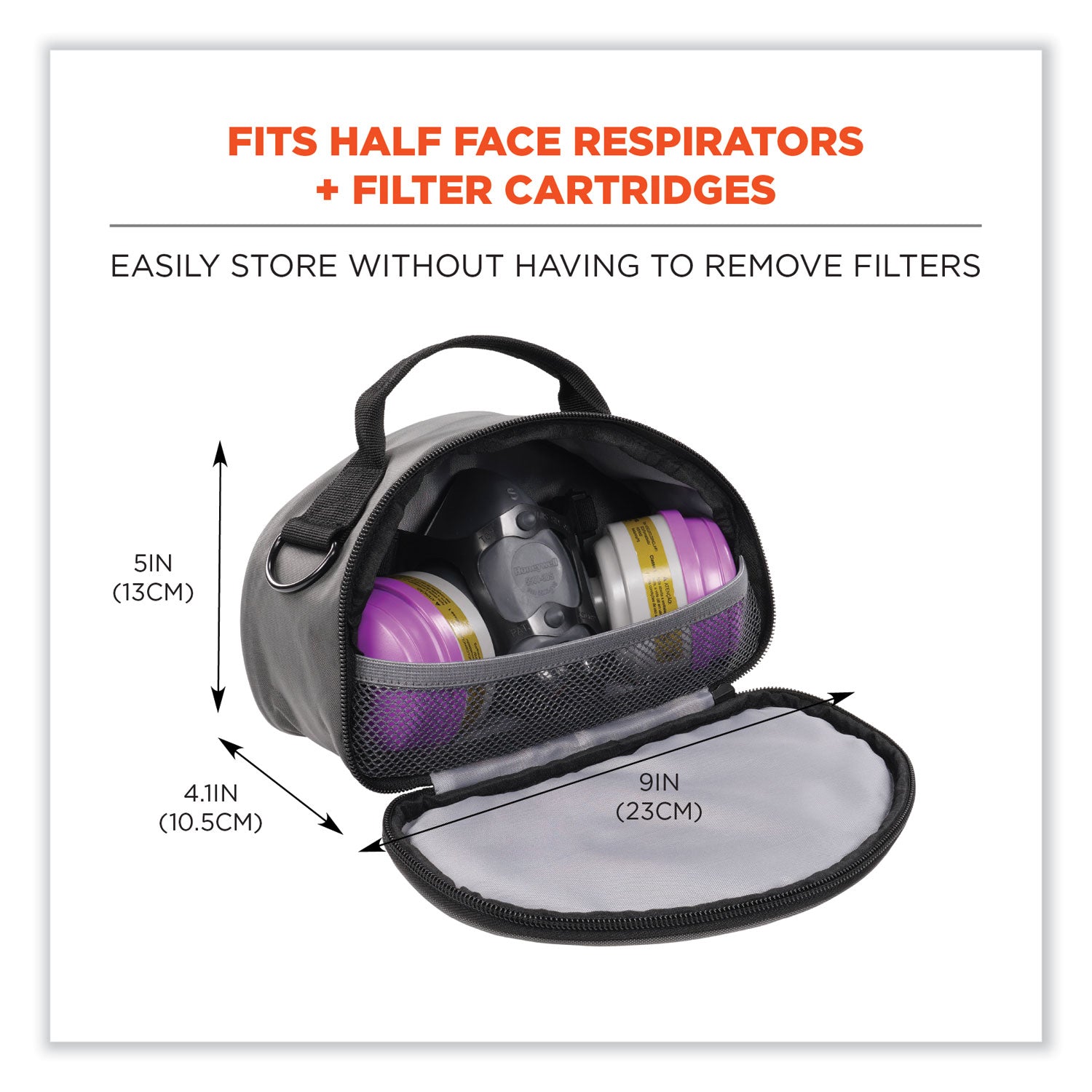 Arsenal 5187 Clamshell Half Respirator Bag with Zipper Closure, 4 x 9 x 5, Gray, Ships in 1-3 Business Days