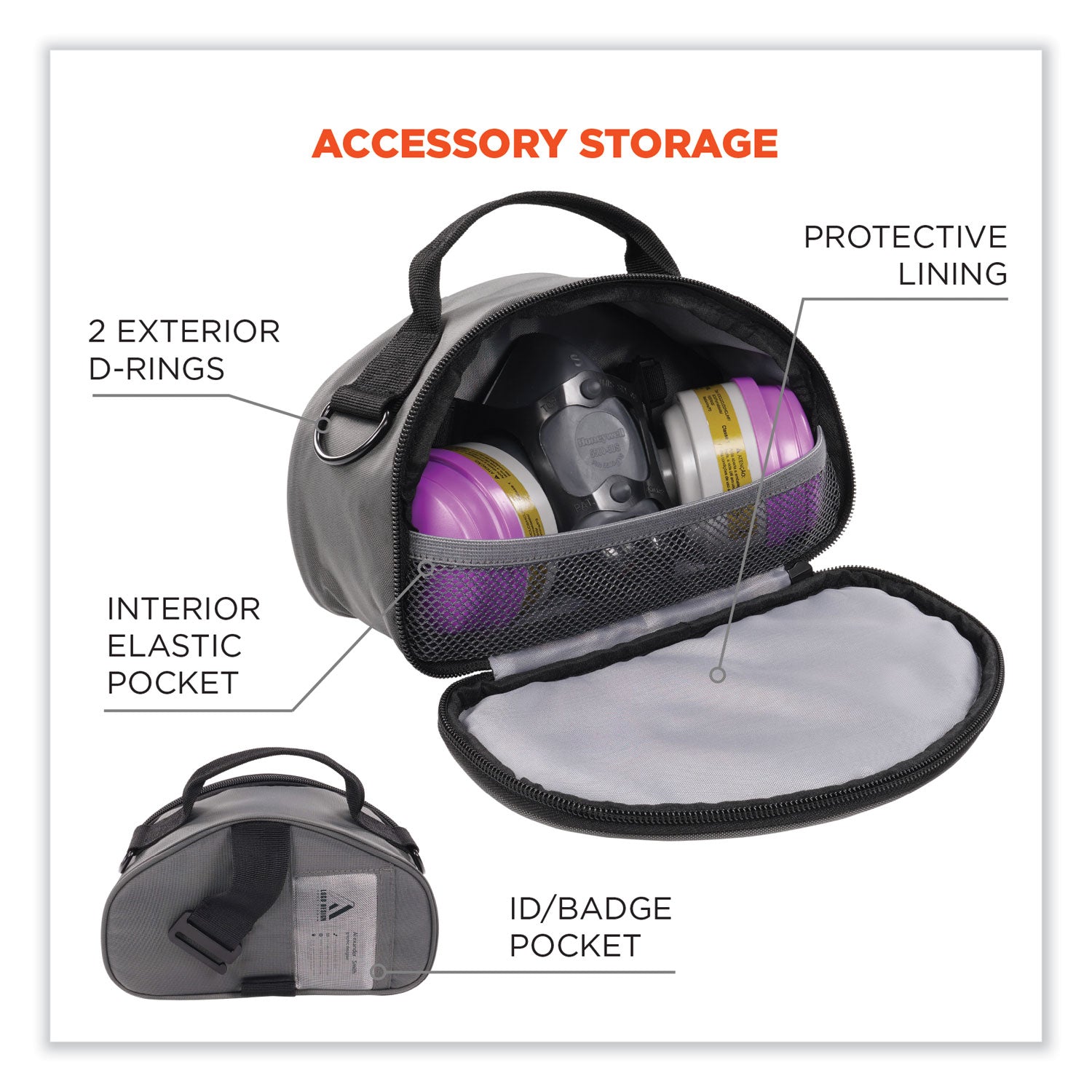 Arsenal 5187 Clamshell Half Respirator Bag with Zipper Closure, 4 x 9 x 5, Gray, Ships in 1-3 Business Days