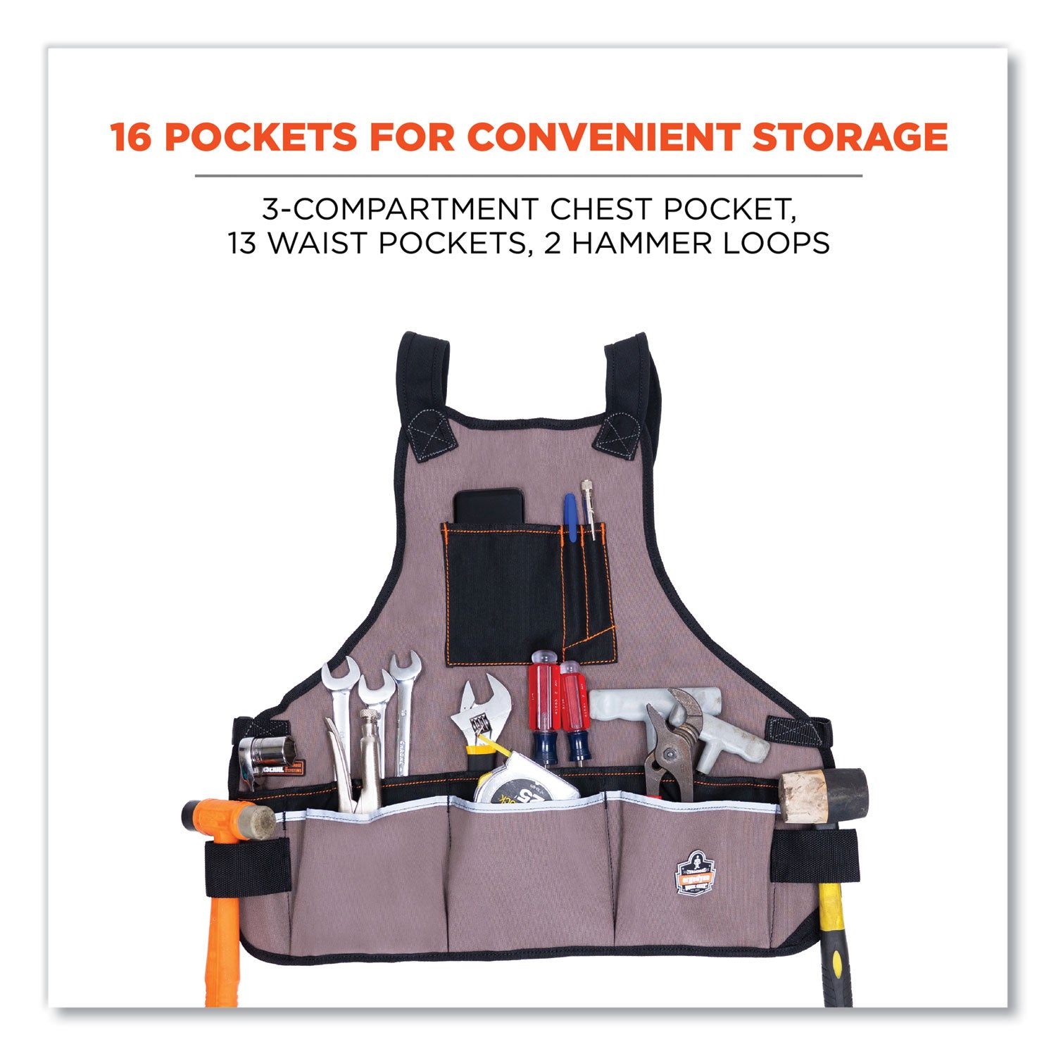 Arsenal 5700 16-Pocket Apron, 16 Compartments, 20.8 x 23.6, Canvas, Gray, Ships in 1-3 Business Days