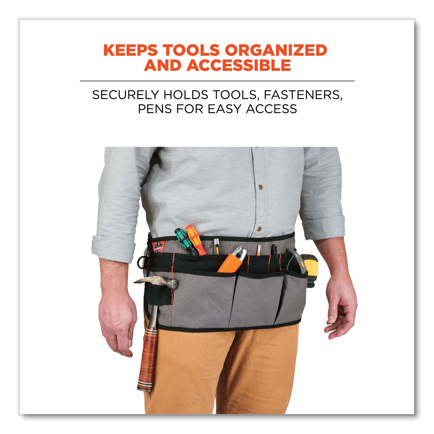 Arsenal 5707 Canvas Waist Apron, 14 Compartments, 25.5 x 34, Canvas, Gray, Ships in 1-3 Business Days