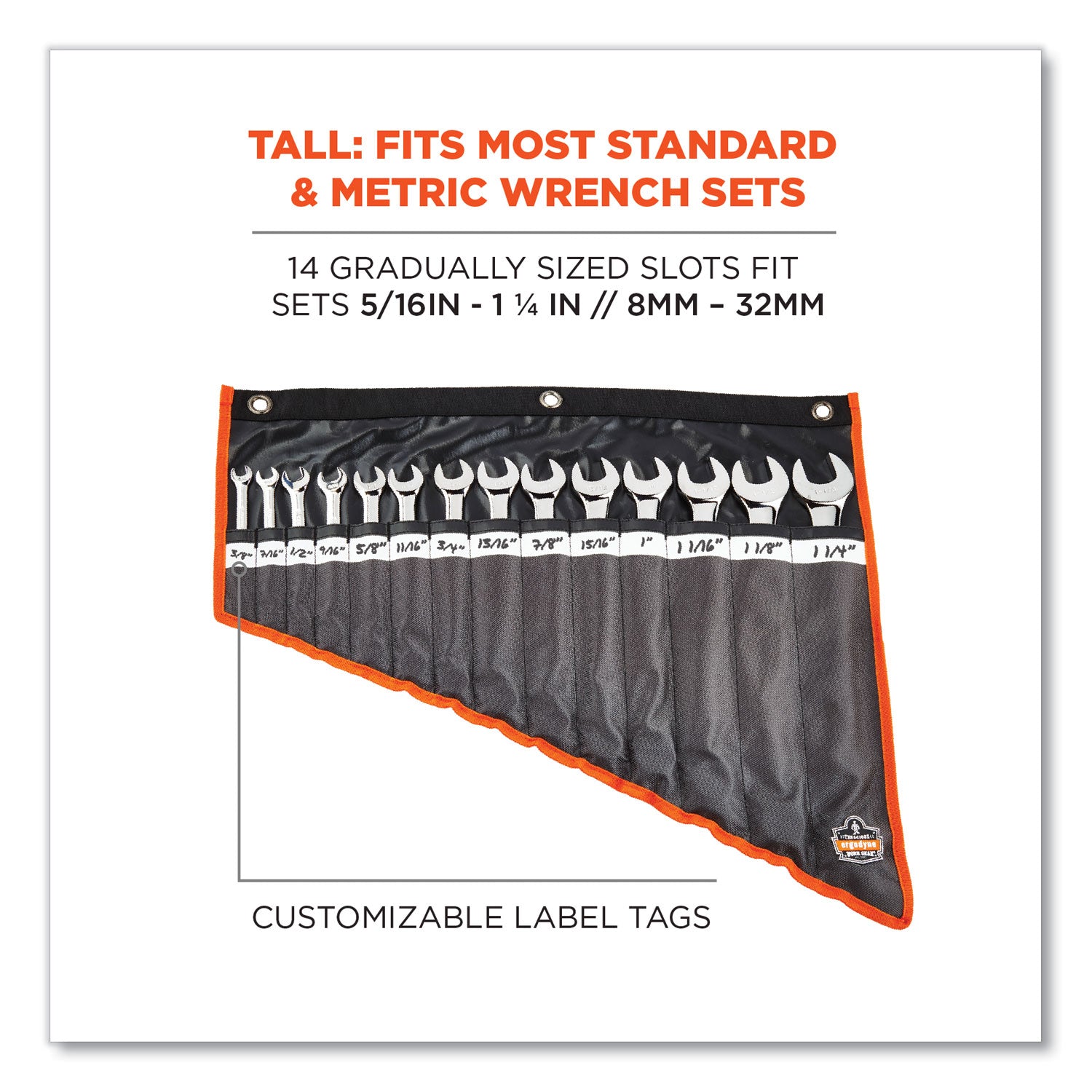 Arsenal 5873 Polyester Wrench Roll Up, 14 Compartments, 26.5 x 5, Polyester, Black, Ships in 1-3 Business Days