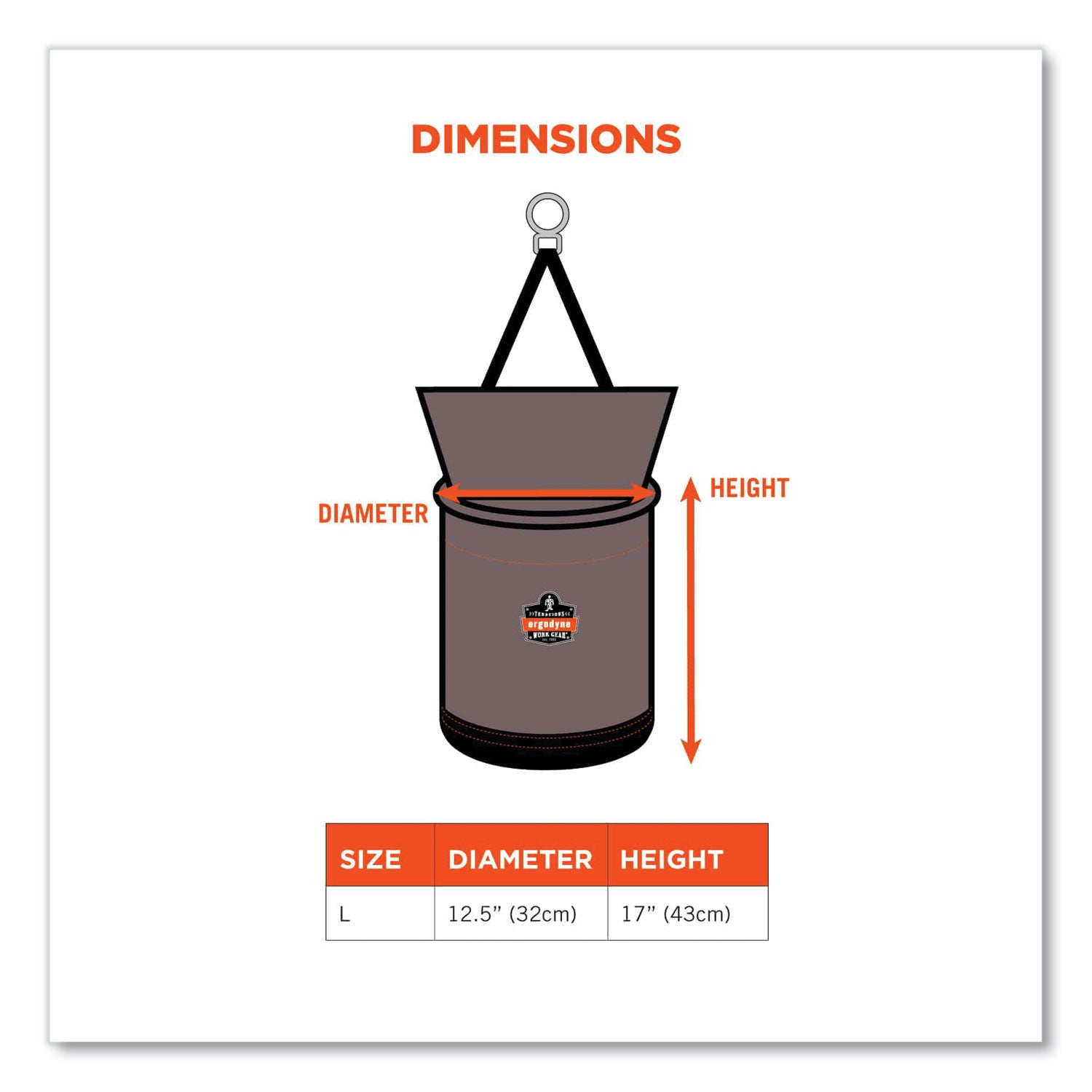 Arsenal 5973 Hoist Bucket Tool Bag with D-Rings and Zipper Top, 12.5 x 12.5 x 17, Gray, Ships in 1-3 Business Days