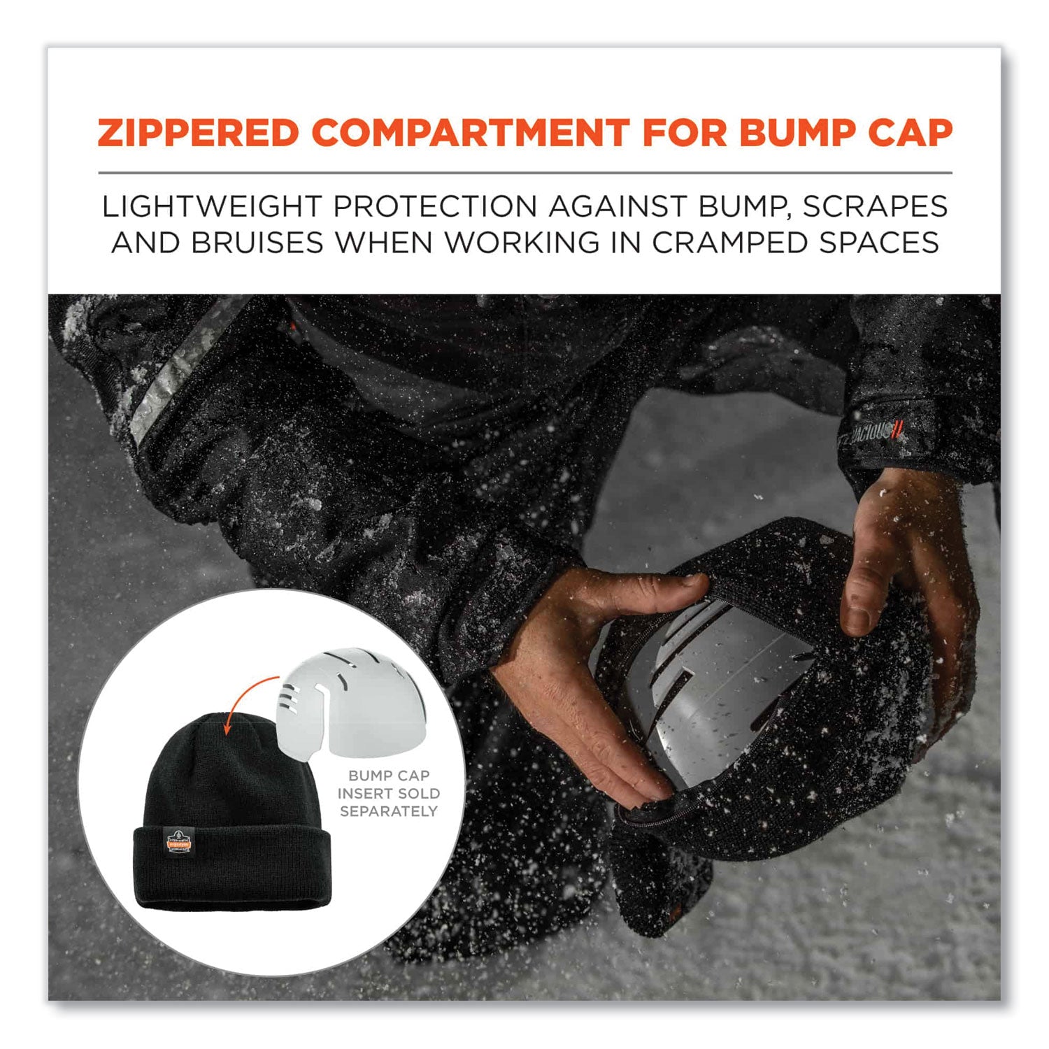 N-Ferno 6811Z Rib Knit Hat with Zipper for Bump Cap Insert, One Size Fits Most, Black, Ships in 1-3 Business Days