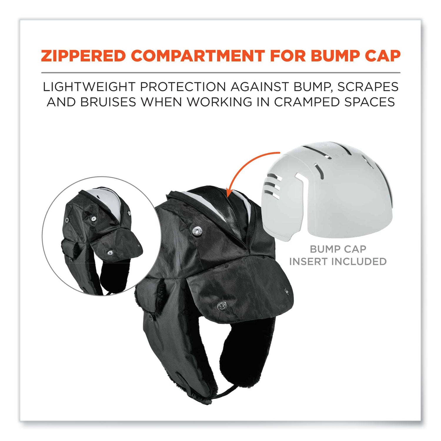 N-Ferno 6802ZI Zipper Trapper Hat + Universal Bump Cap, S/M, Black, Ships in 1-3 Business Days