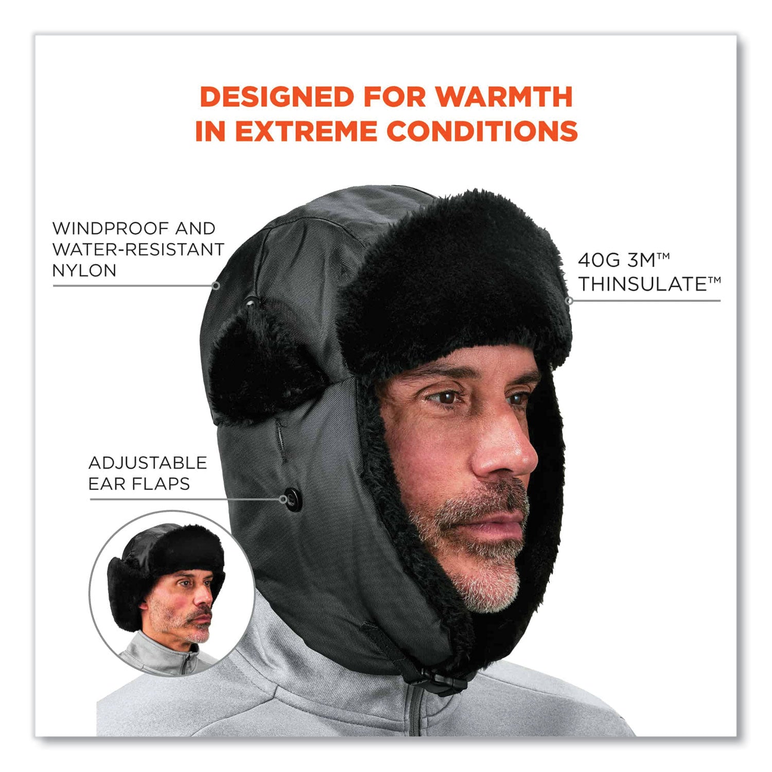 N-Ferno 6802ZI Zipper Trapper Hat + Universal Bump Cap, S/M, Black, Ships in 1-3 Business Days