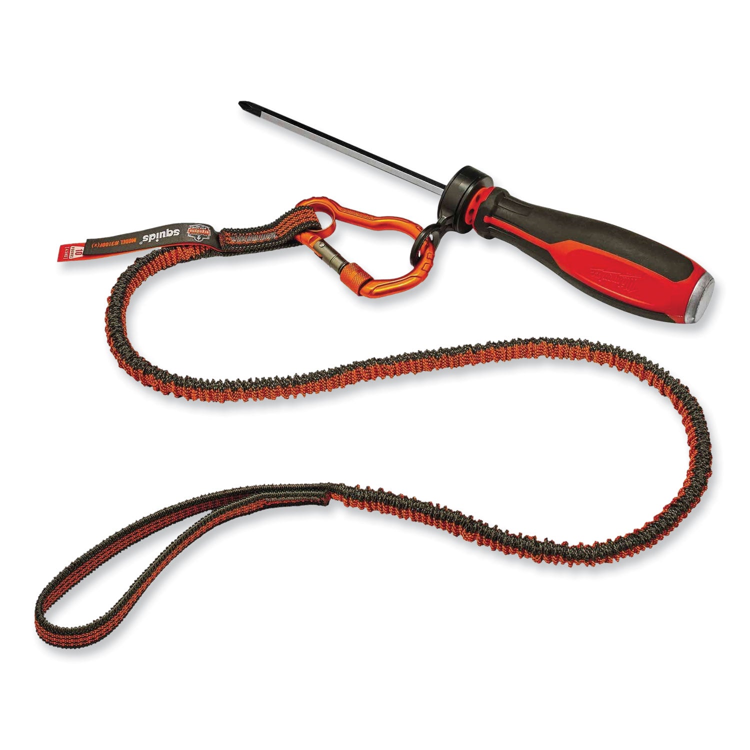 Squids 3100F(x) Tool Lanyard w/Aluminum Carabiner+Loop, 10 lb Max Work Cap, 38" to 48",Orange/Gray,Ships in 1-3 Business Days