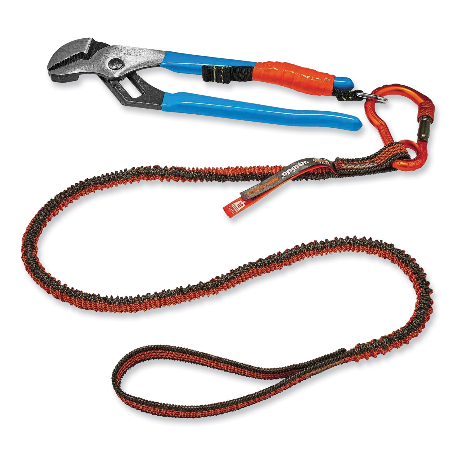 Squids 3100F(x) Tool Lanyard w/Aluminum Carabiner+Loop, 10 lb Max Work Cap, 38" to 48",Orange/Gray,Ships in 1-3 Business Days