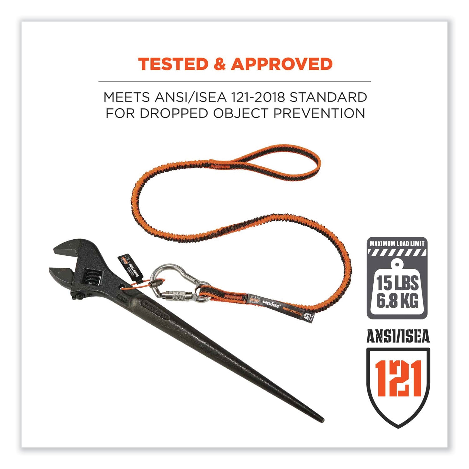 Squids 3101F(x) Tool Lanyard w/Stainless-Steel Carabiner + Loop, 15 lb Max Work Cap, 38" to 48", Ships in 1-3 Business Days