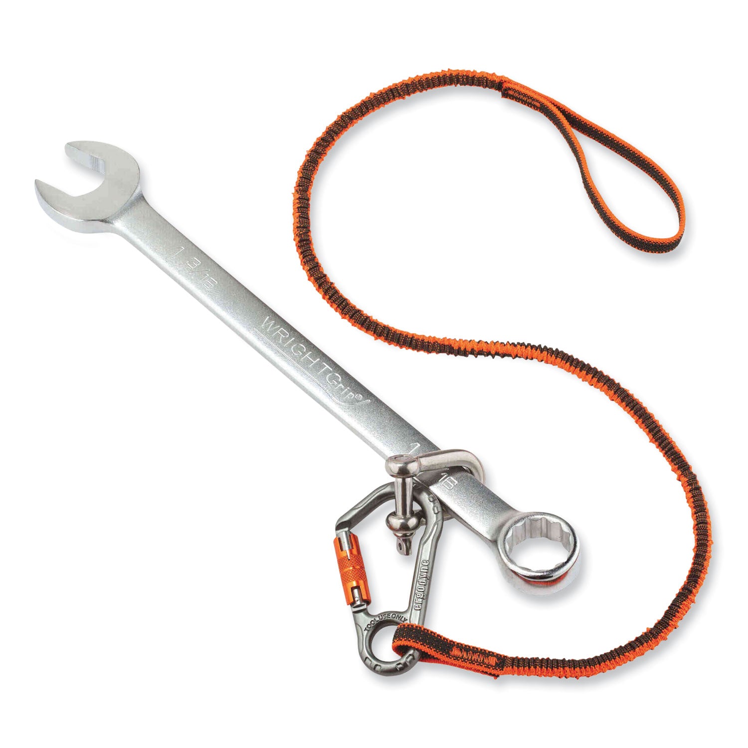Squids 3108F(x)Tool Lanyard w/Locking Aluminum Carabiner+Loop, 15lb Max Work Cap, 38" to 48",OR/GY,Ships in 1-3 Business Days